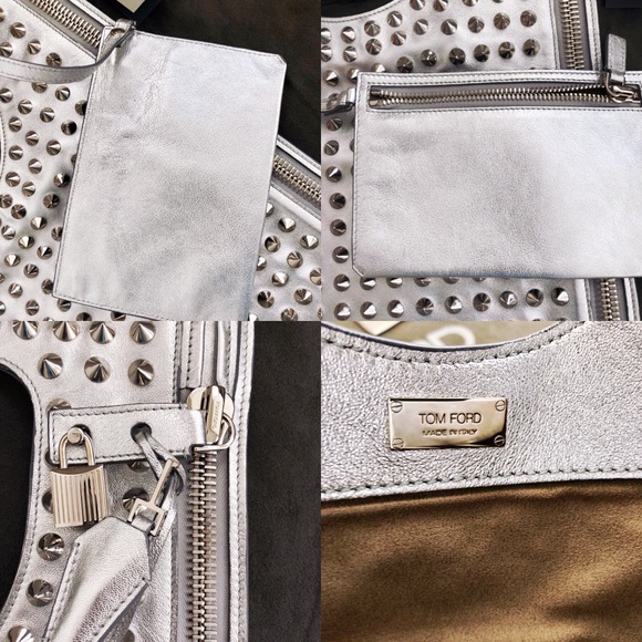 Tom Ford Alix Studded Metallic Shoulder Bag Clutch - Picture 4 of 8